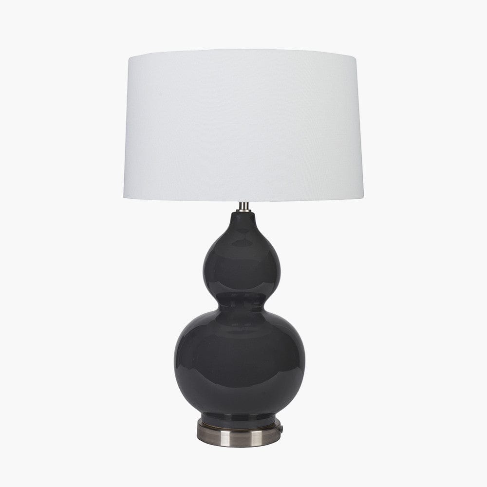 Gatsby Grey Ceramic Table Lamp With Brushed Silver Metal Detail.