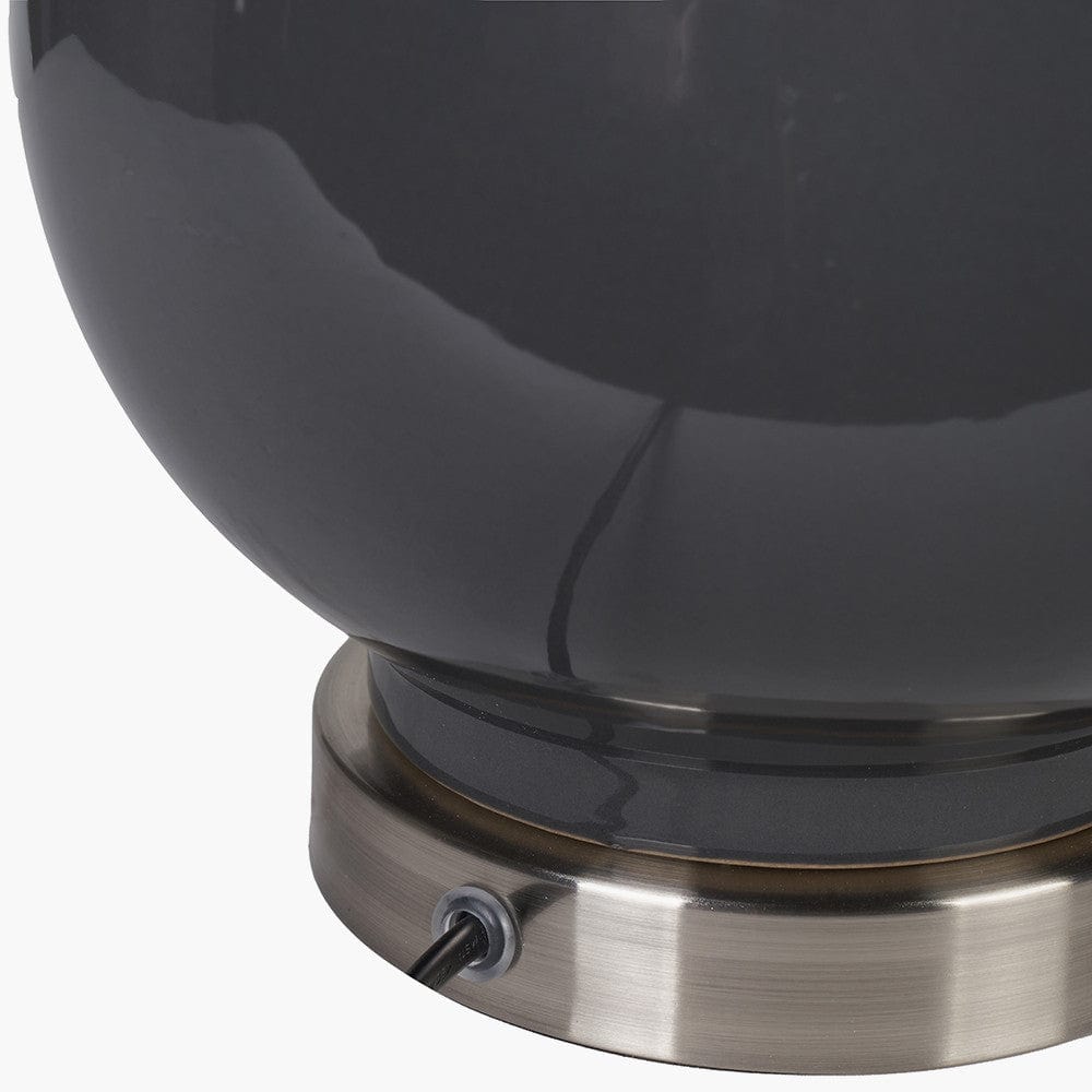 Gatsby Grey Ceramic Table Lamp With Brushed Silver Metal Detail.