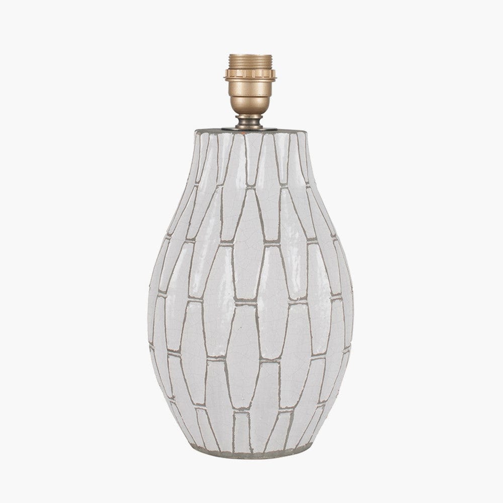 Gaudi White Stoneware Geometric Table Lamp Base with Harry 35cm Taupe Cotton Mix Cylinder Lampshade.