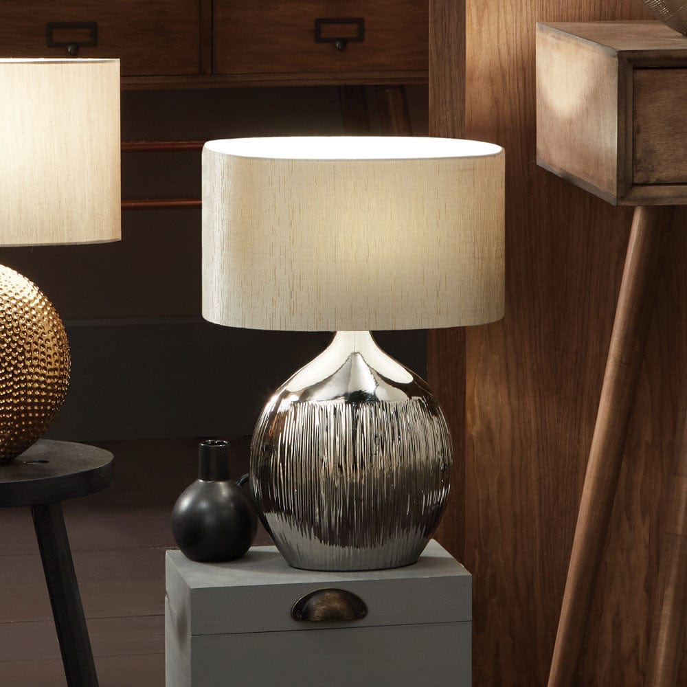 Gemini Silver Etched Ceramic Table Lamp.