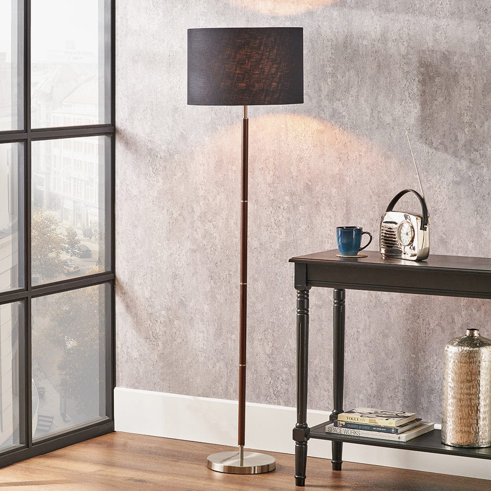Gianni Brushed Silver and Wood Effect Floor Lamp.