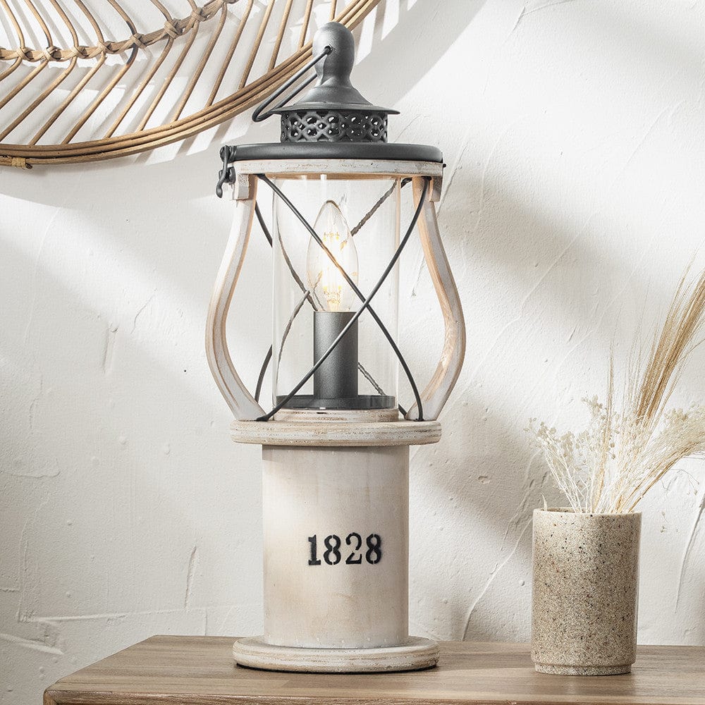 Gibson White Wood Lantern Table Lamp.