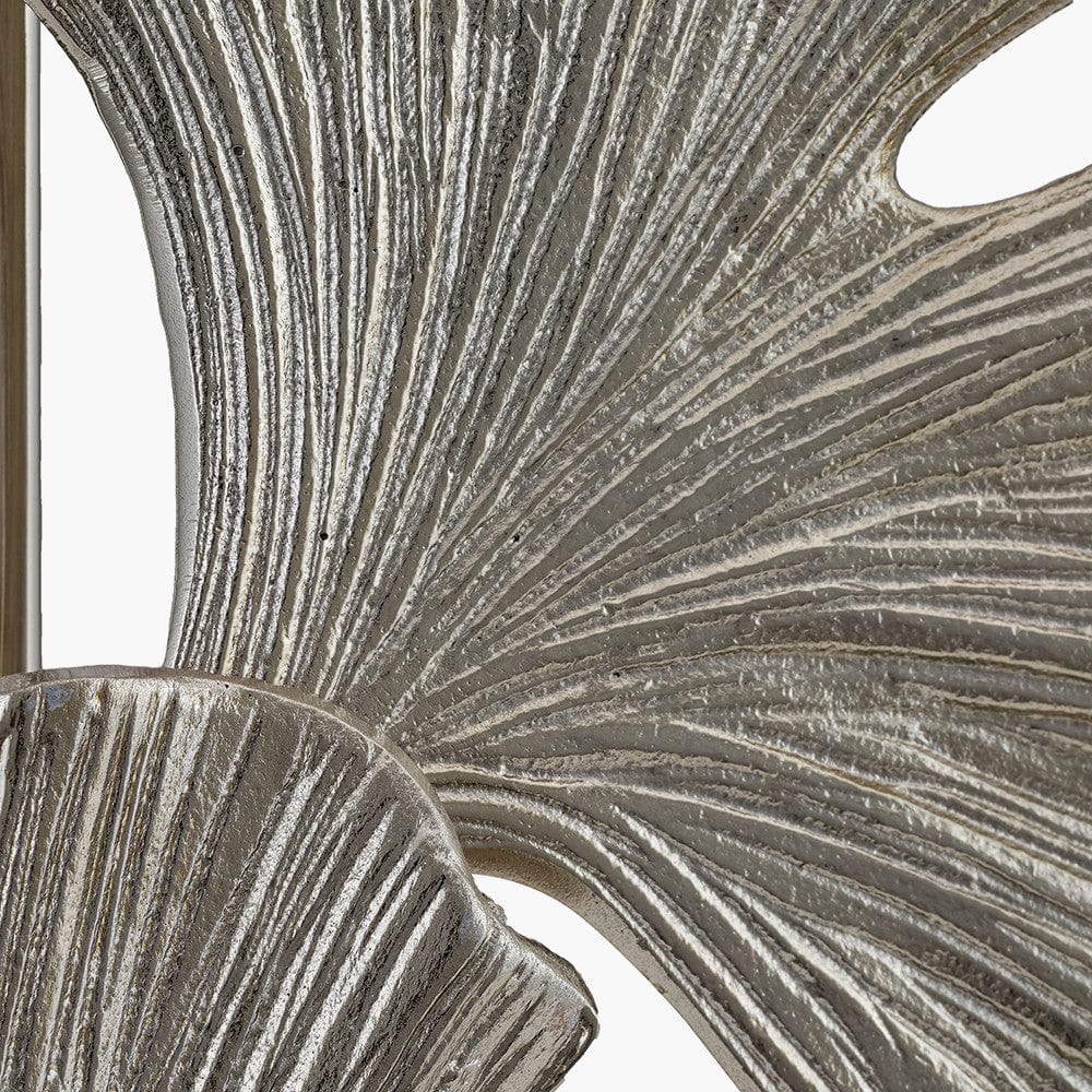 Gingko Shiny Champagne Metal Tall Gingko Leaf Table Lamp Base with Lino 35cm Grey Self Lined Linen Cylinder Lampshade.