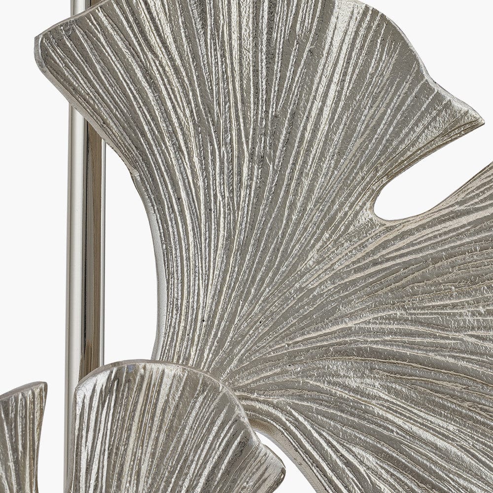 Gingko Shiny Champagne Metal Tall Gingko Leaf Table Lamp Base with Lino 35cm Grey Self Lined Linen Cylinder Lampshade.