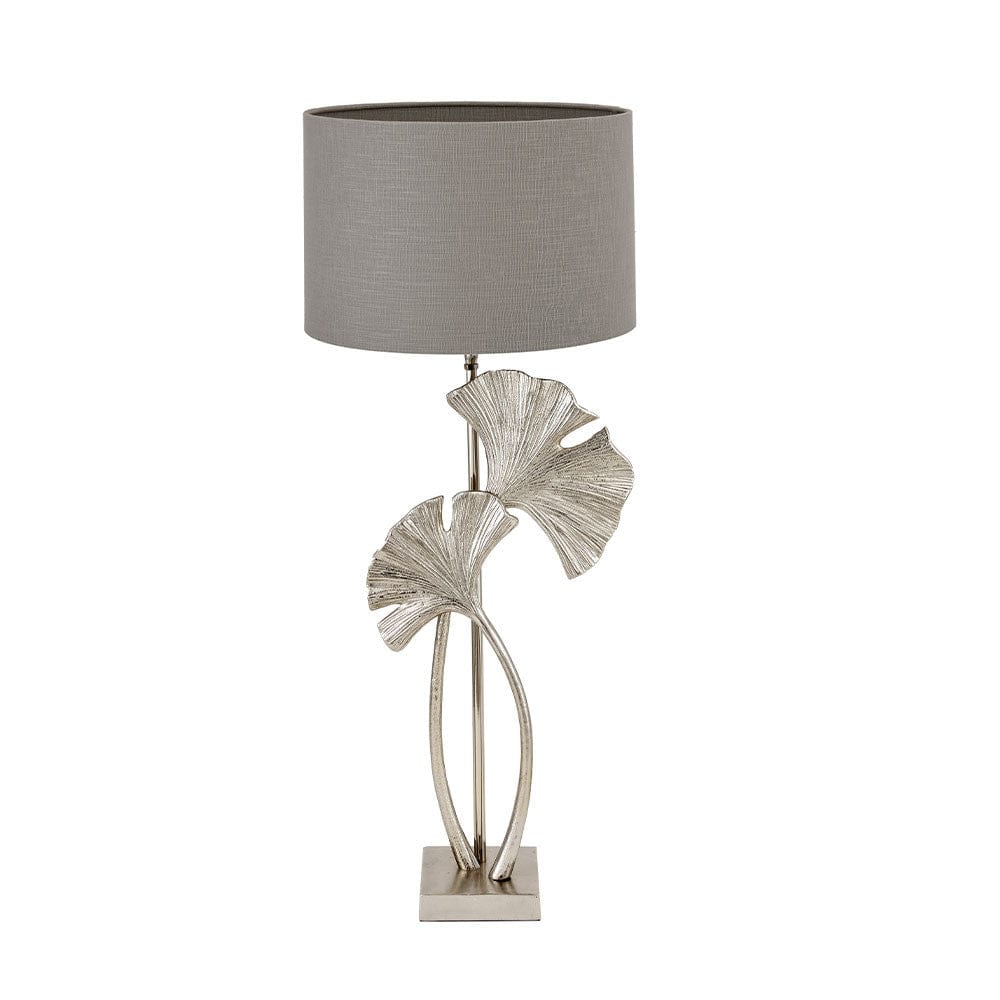 Gingko Shiny Champagne Metal Tall Gingko Leaf Table Lamp.