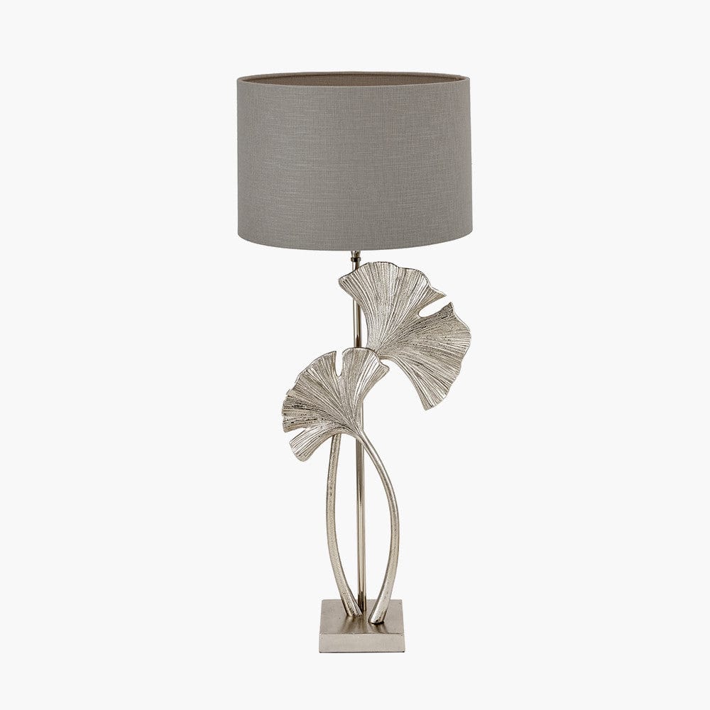 Gingko Shiny Champagne Metal Tall Gingko Leaf Table Lamp.