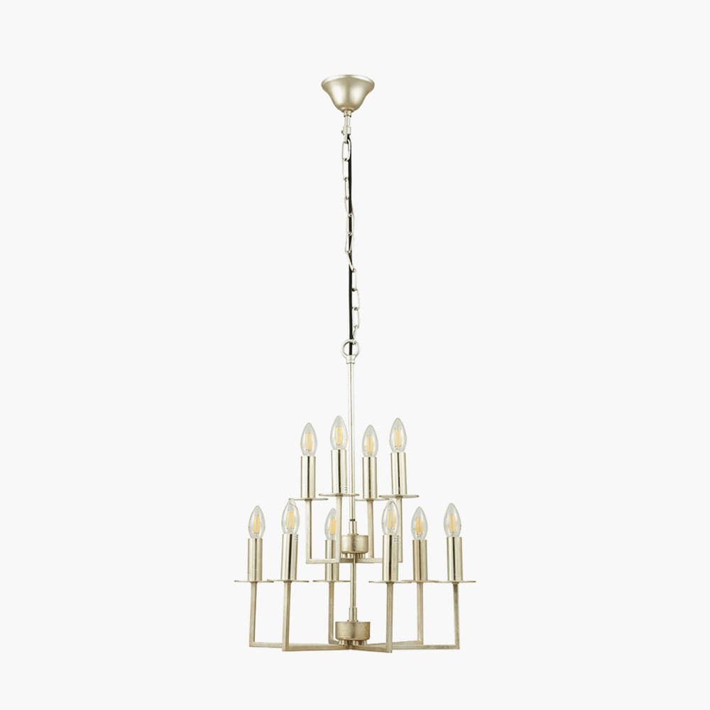 Pacific Lifestyle Lighting Giry Antique Silver Leaf Metal Multii Arm Chandelier Pendant House of Isabella UK