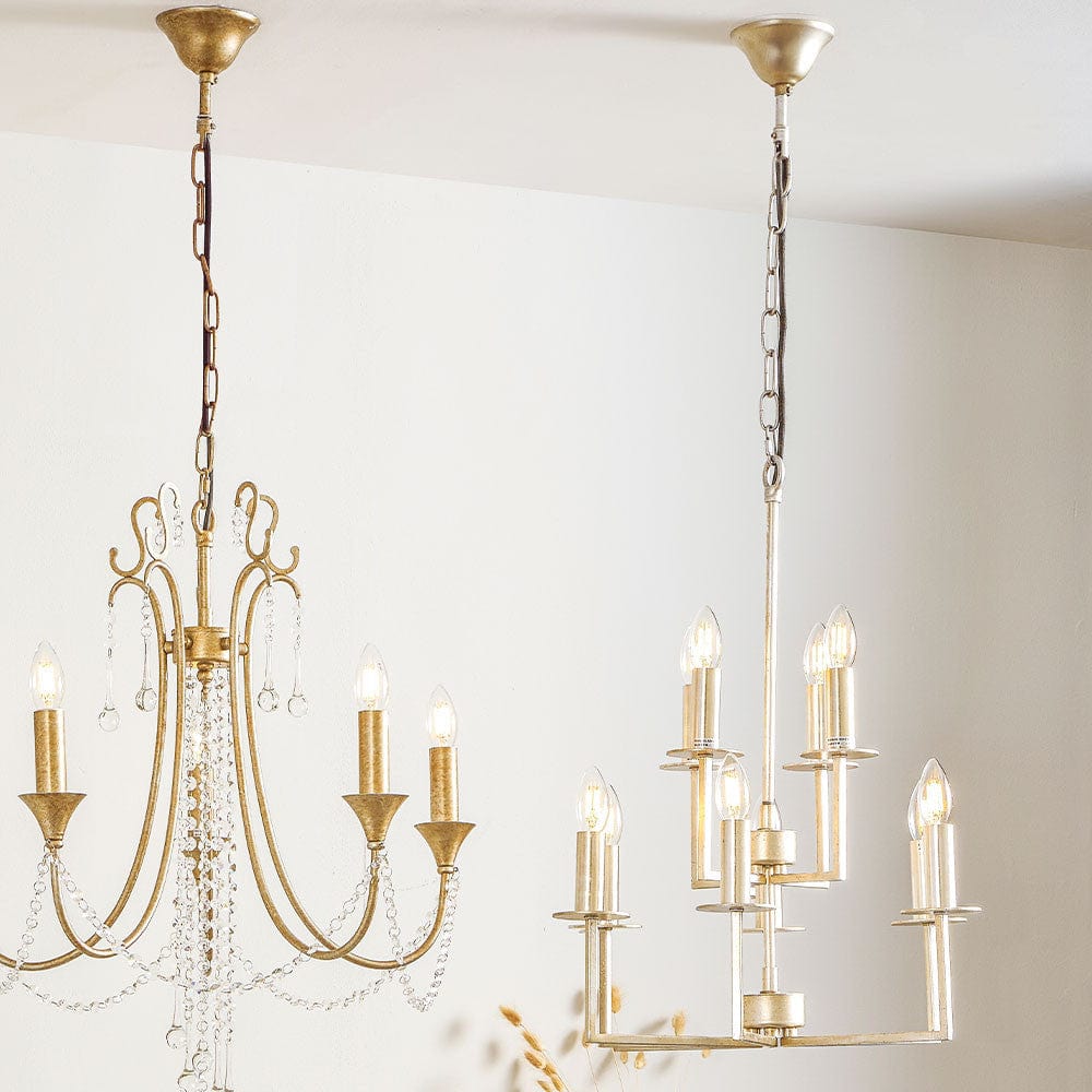 Giry Antique Silver Leaf Metal Multii Arm Chandelier Pendant.