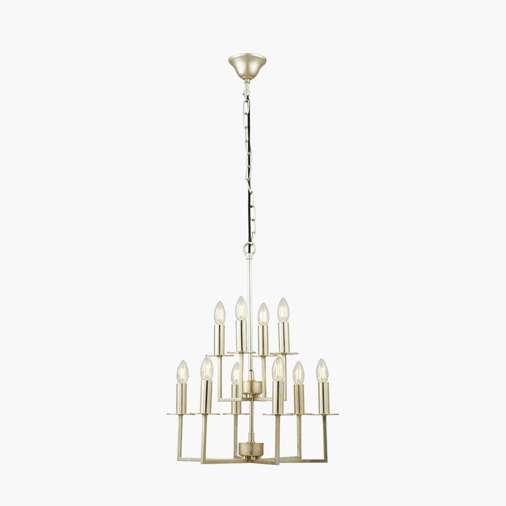 Pacific Lifestyle Lighting Giry Antique Silver Leaf Metal Multii Arm Chandelier Pendant House of Isabella UK