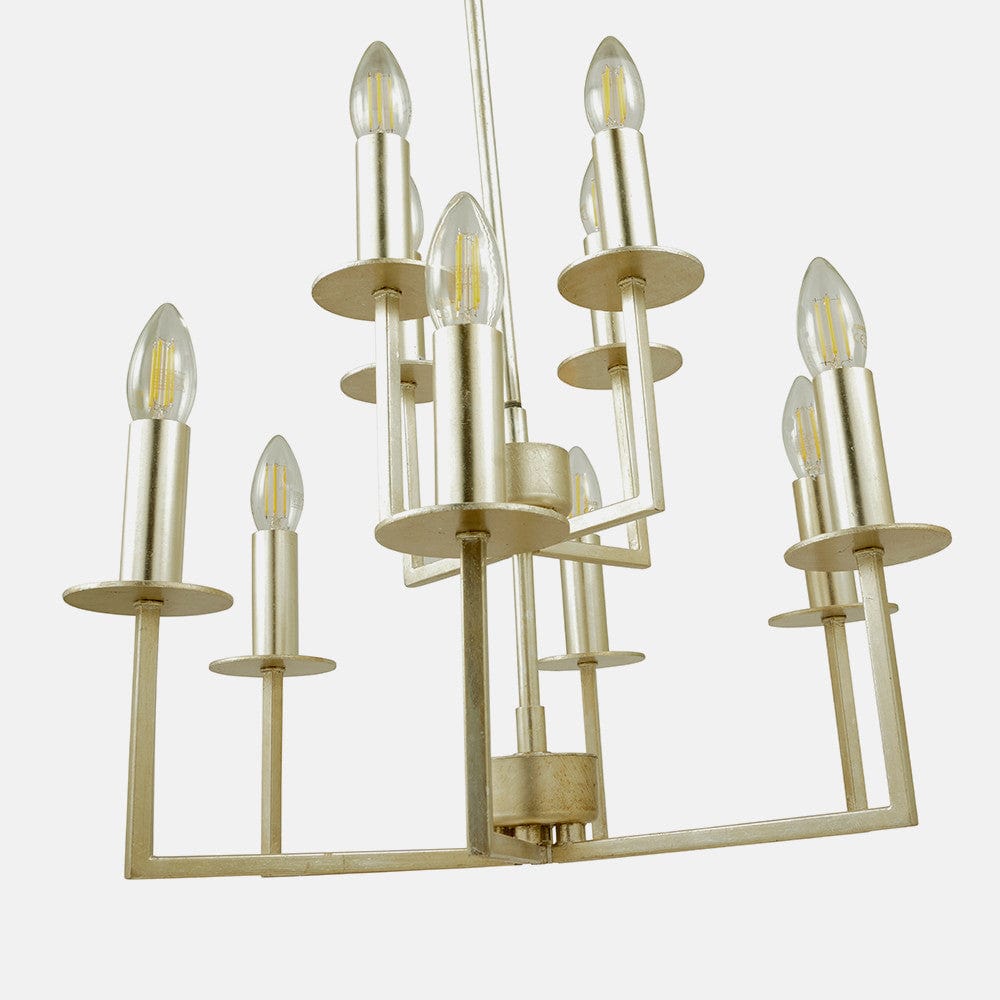 Giry Antique Silver Leaf Metal Multii Arm Chandelier Pendant.