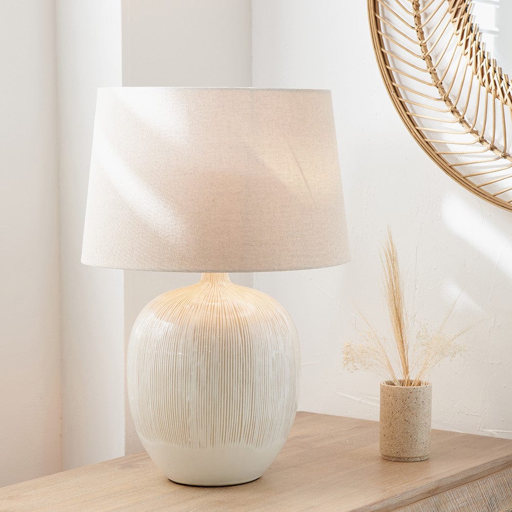 Greta Natural and Cream Textured Ceramic Table Lamp.