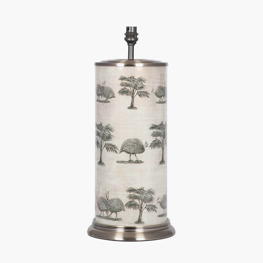Guinea Foul Large Cylinder Glass Table Lamp Base with Henry 40cm Taupe Handloom Cylinder Lampshade.
