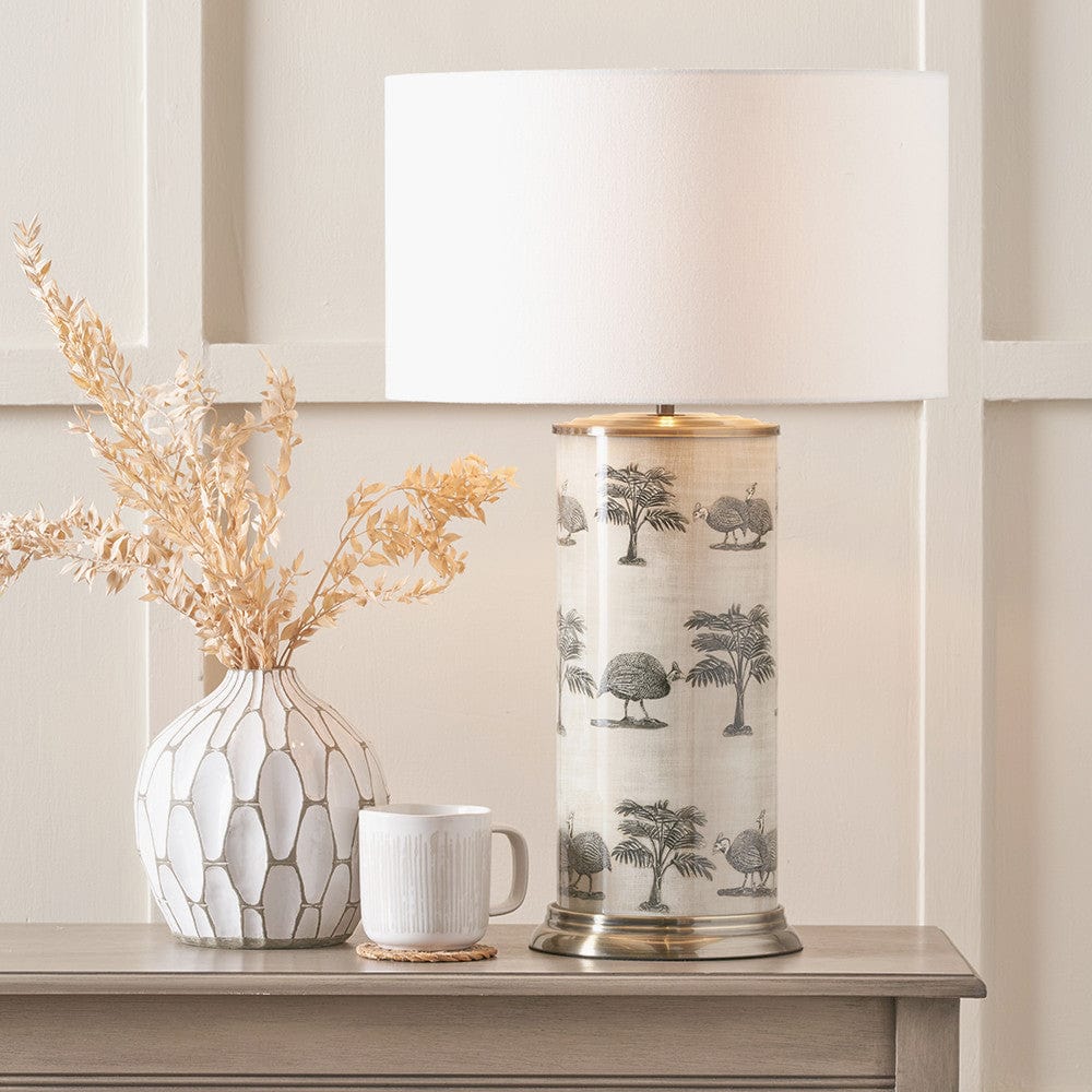 Guinea Foul Large Cylinder Glass Table Lamp.