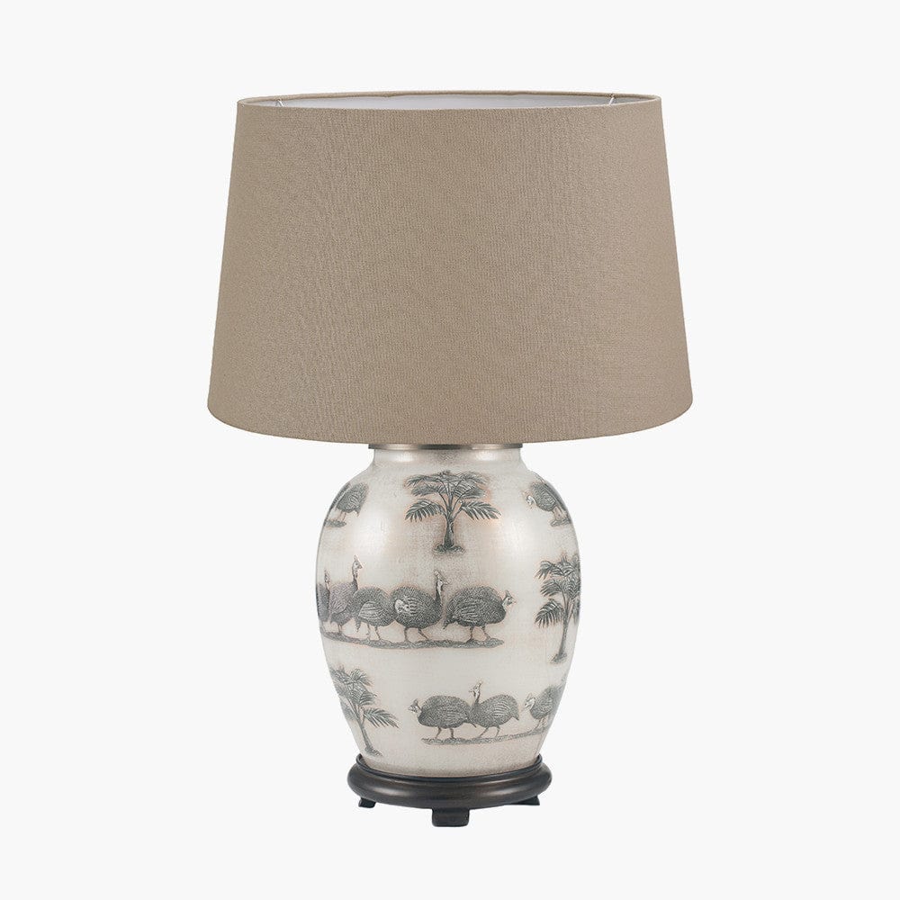 Pacific Lifestyle Lighting Guinea Fowl Medium Glass Table Lamp Base with Winston 35cm Taupe Handloom Tapered Lampshade House of Isabella UK