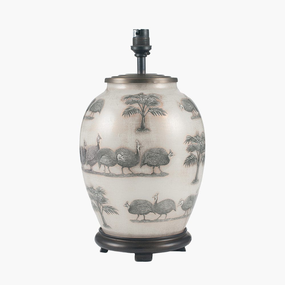 Pacific Lifestyle Lighting Guinea Fowl Medium Glass Table Lamp Base with Winston 35cm Taupe Handloom Tapered Lampshade House of Isabella UK