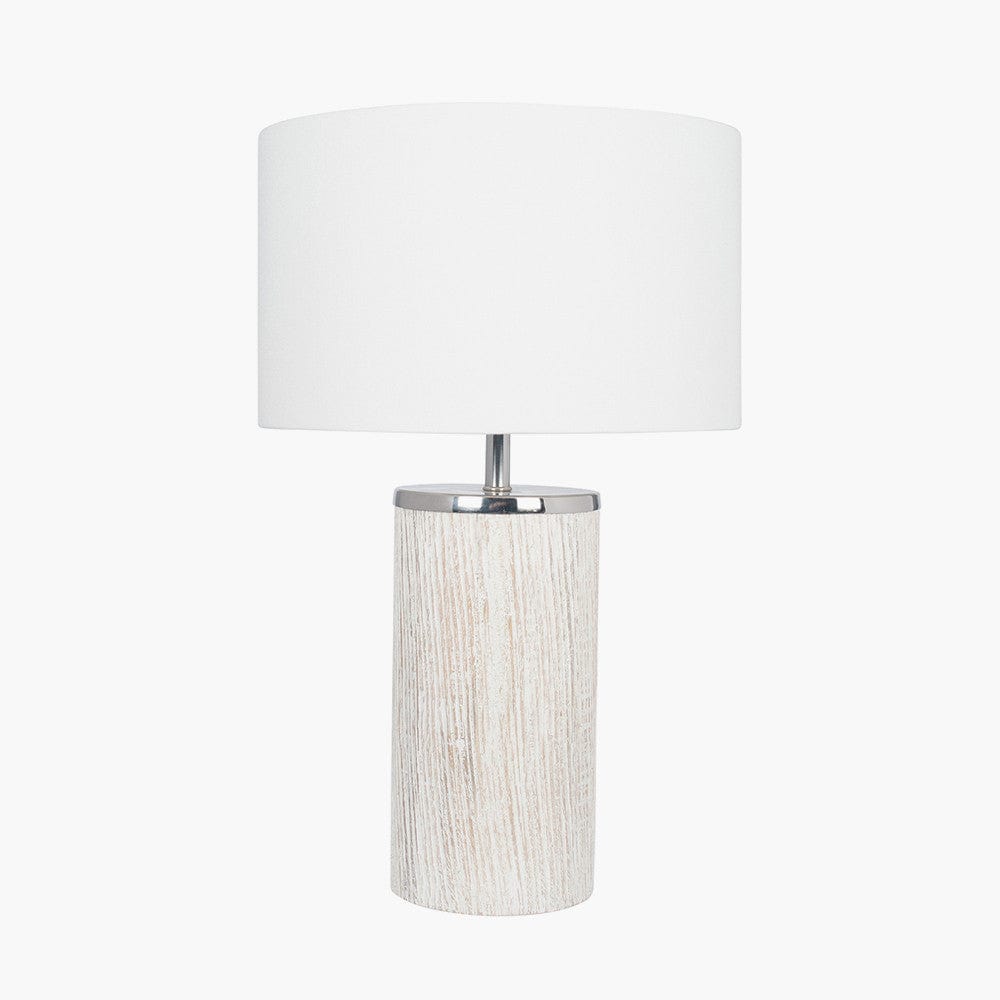 Haley White Wash Wood Column Table Lamp.