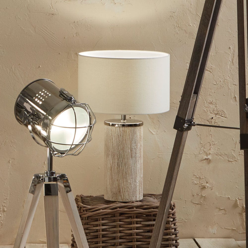 Haley White Wash Wood Column Table Lamp.