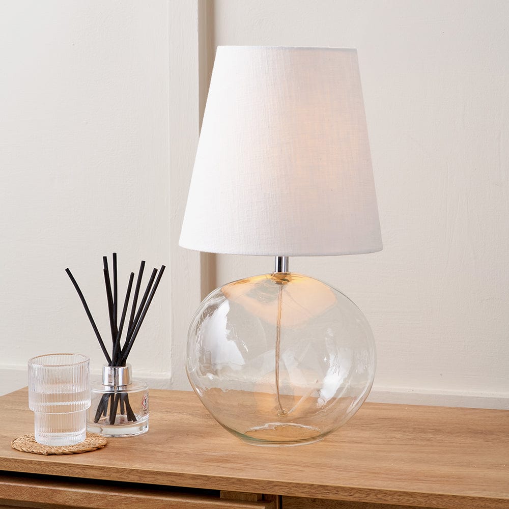 Hallie Clear Glass and White Shade Table Lamp.