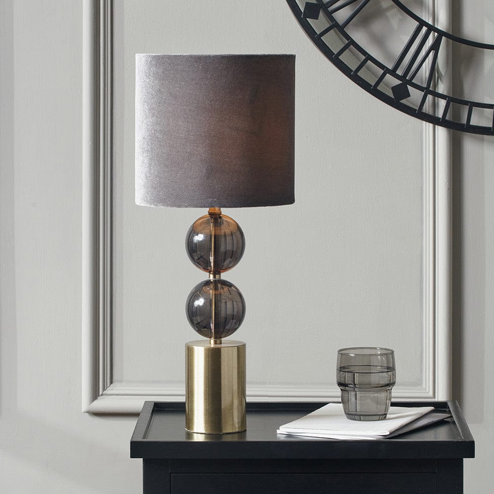 Harris Antique Brass and Smoke Glass Table Lamp.