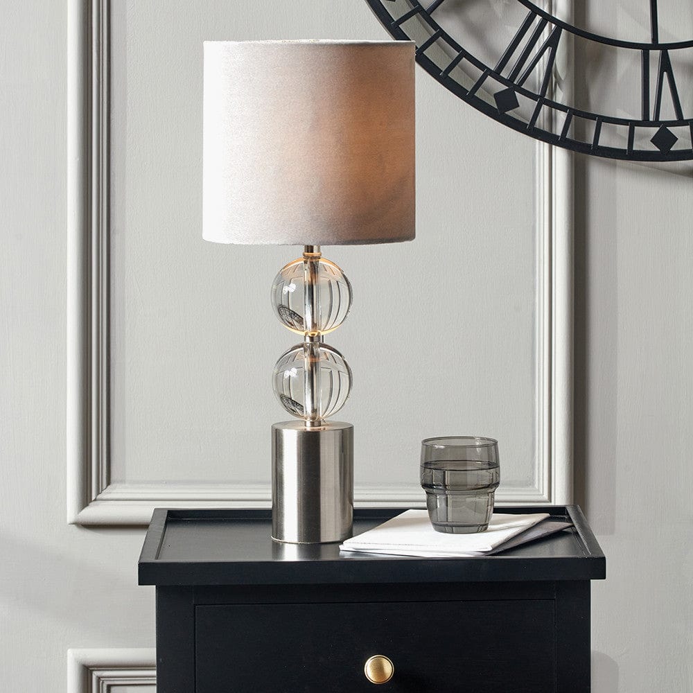 Harris Brushed Silver and Clear Glass Table Lamp.