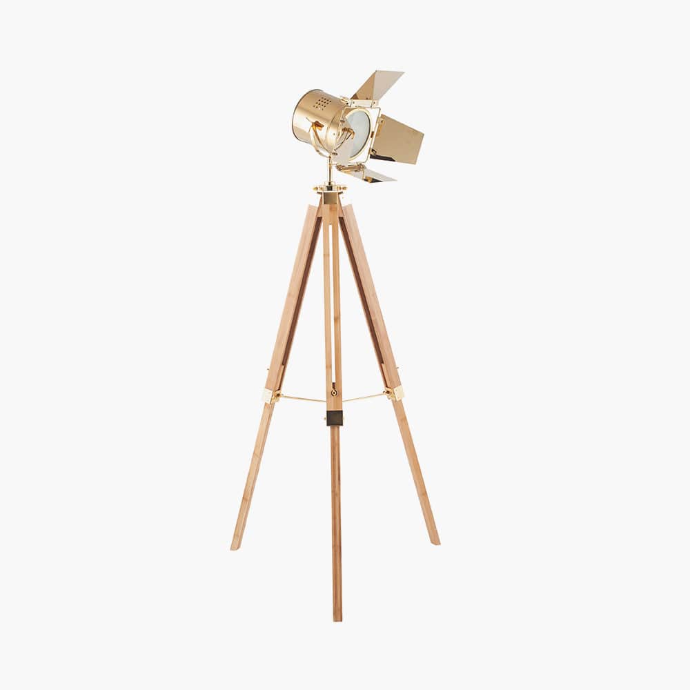 Hereford Gold and Natural Tripod Floor Lamp.