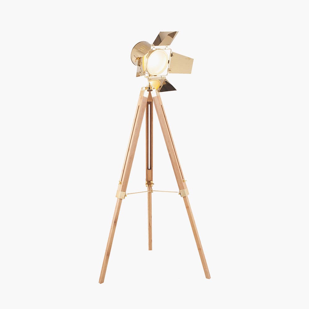 Hereford Gold and Natural Tripod Floor Lamp.