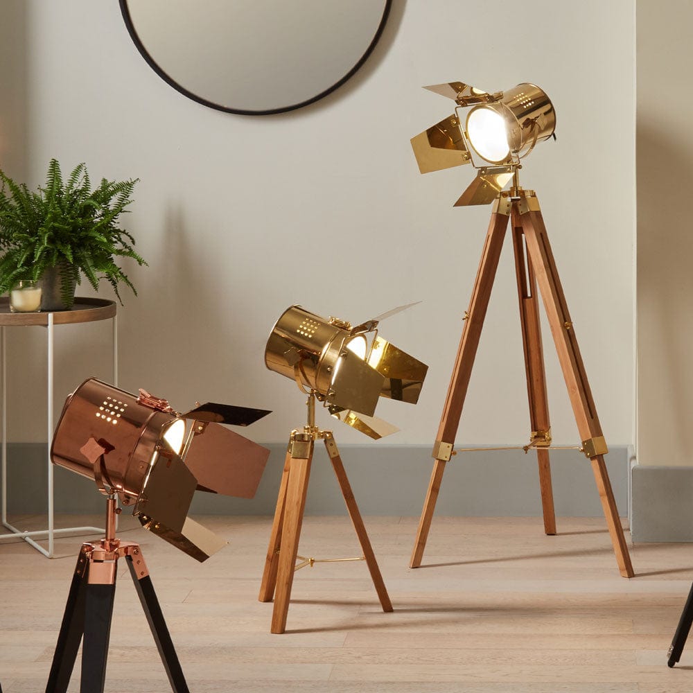 Hereford Gold and Natural Tripod Floor Lamp.