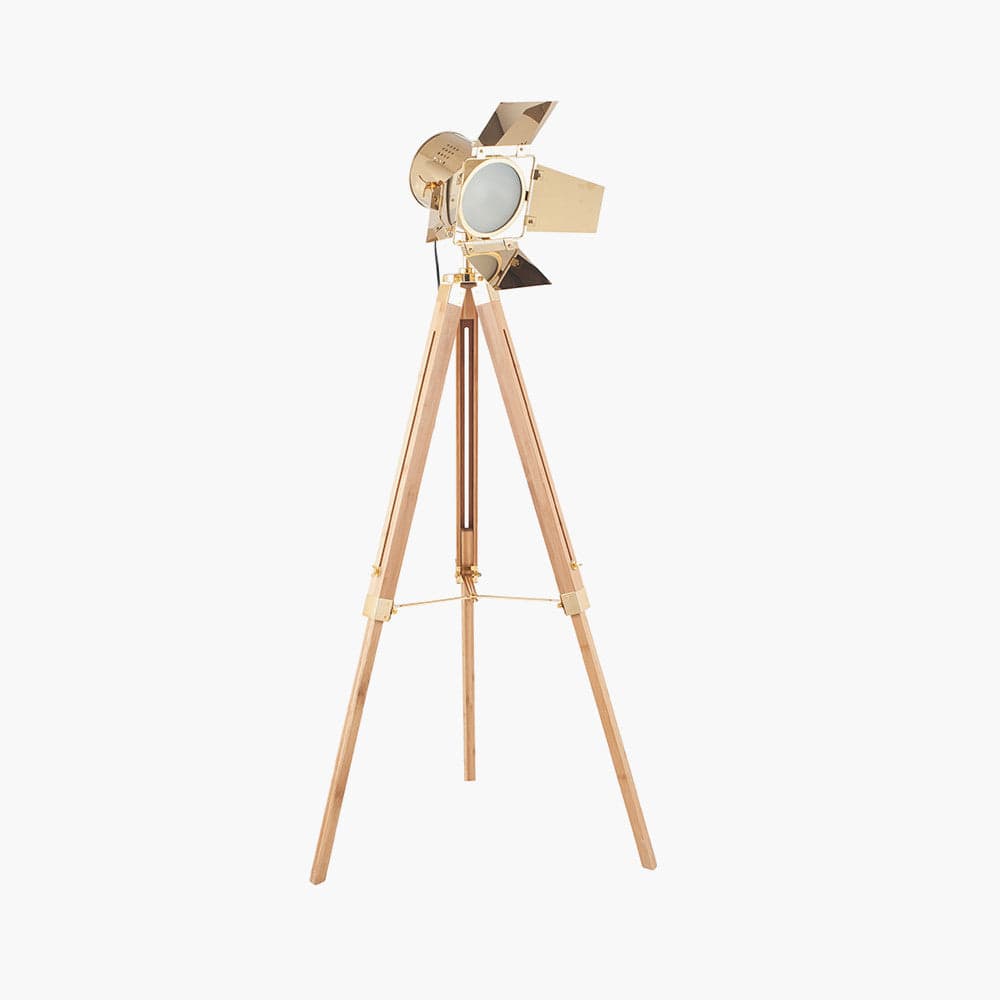 Hereford Gold and Natural Tripod Floor Lamp.