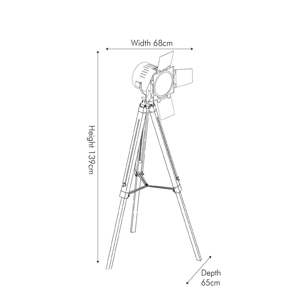 Pacific Lifestyle Lighting Hereford Grey Wood and Silver Metal Film Tripod Floor Lamp House of Isabella UK