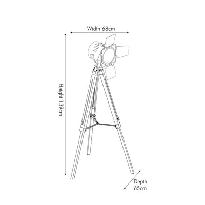 Pacific Lifestyle Lighting Hereford Grey Wood and Silver Metal Film Tripod Floor Lamp House of Isabella UK