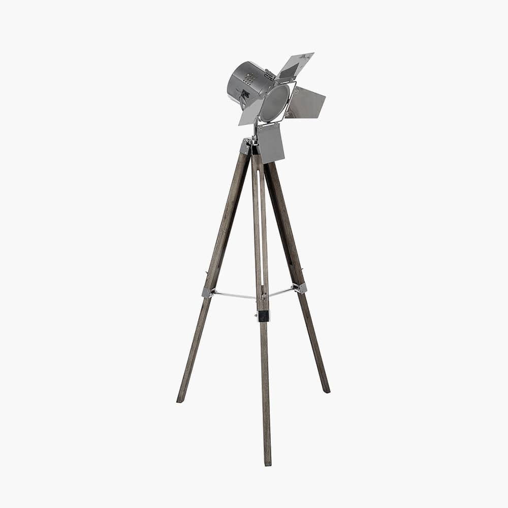 Pacific Lifestyle Lighting Hereford Grey Wood and Silver Metal Film Tripod Floor Lamp House of Isabella UK