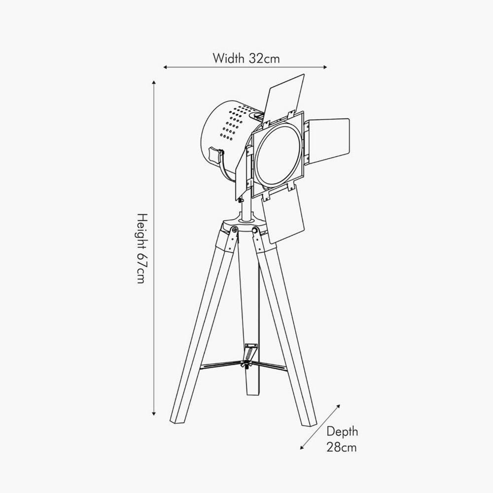 Pacific Lifestyle Lighting Hereford Grey Wood and Silver Metal Film Tripod Table Lamp House of Isabella UK