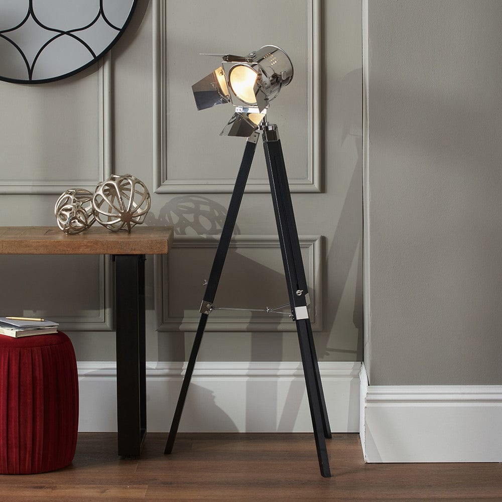 Hereford Silver and Black Tripod Floor Lamp.