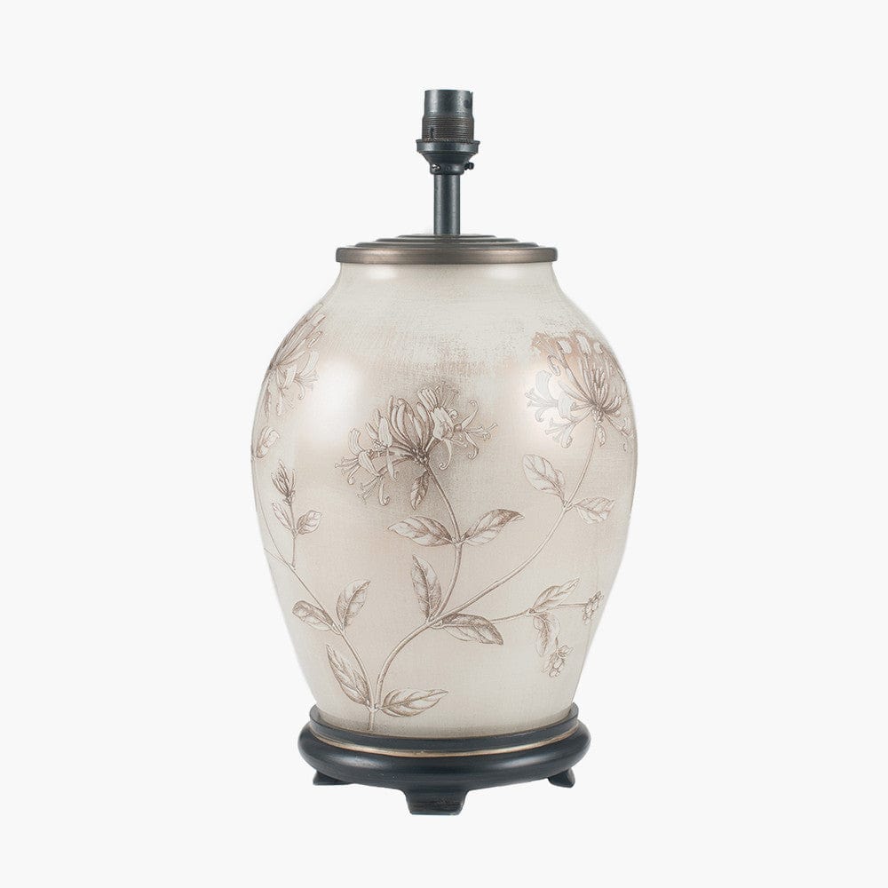 Honeysuckle Medium Glass Table Lamp Base with Bacall 30cm Almond Silk Knife Pleat Empire Lampshade.