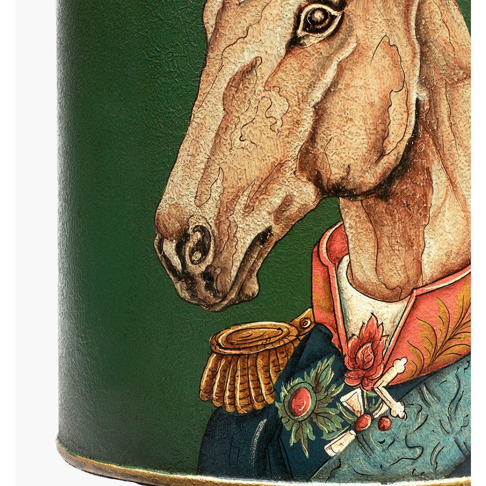 Horse Green Hand Painted Metal Table Lamp Base with Bow 40cm Forest Green Velvet Cylinder Lampshade.