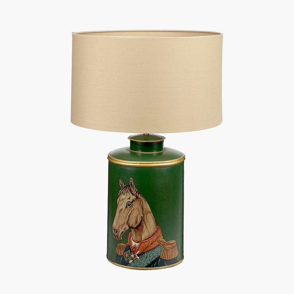 Horse Green Hand Painted Metal Table Lamp.