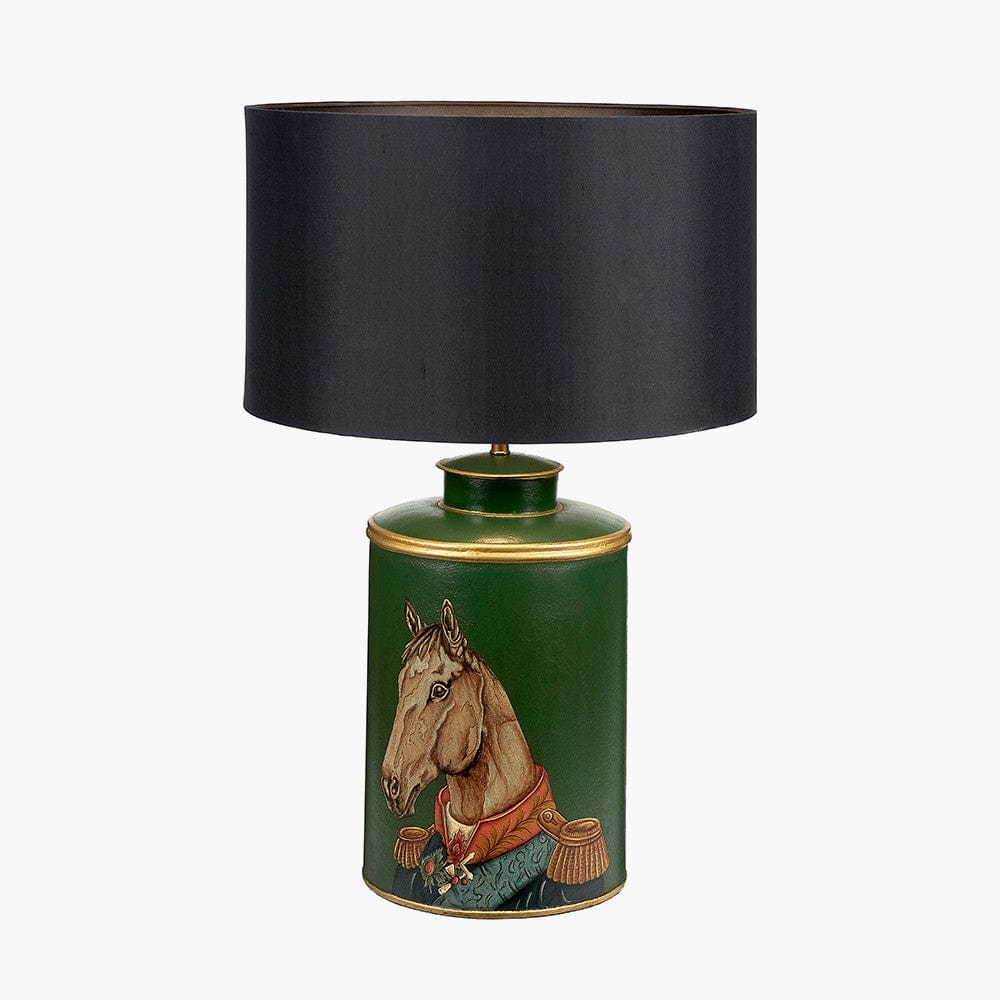 Horse Green Hand Painted Metal Table Lamp.