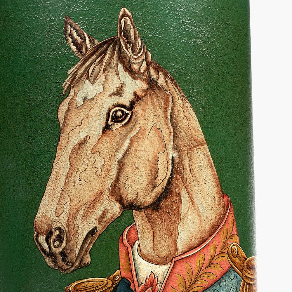 Horse Green Hand Painted Metal Table Lamp.