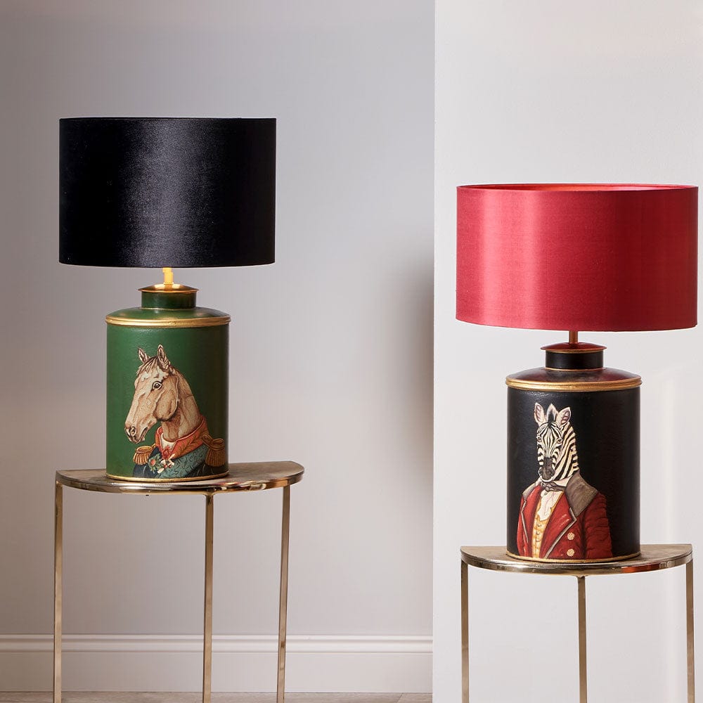 Horse Green Hand Painted Metal Table Lamp.