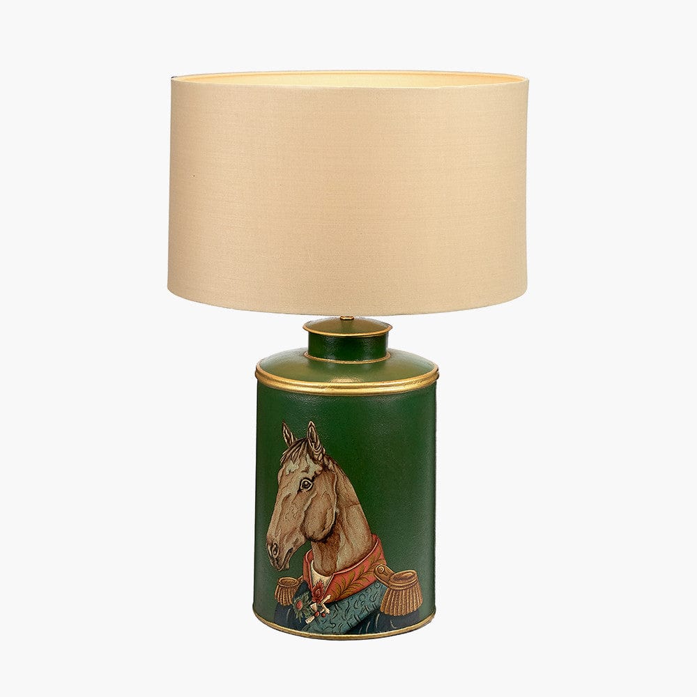 Horse Green Hand Painted Metal Table Lamp.