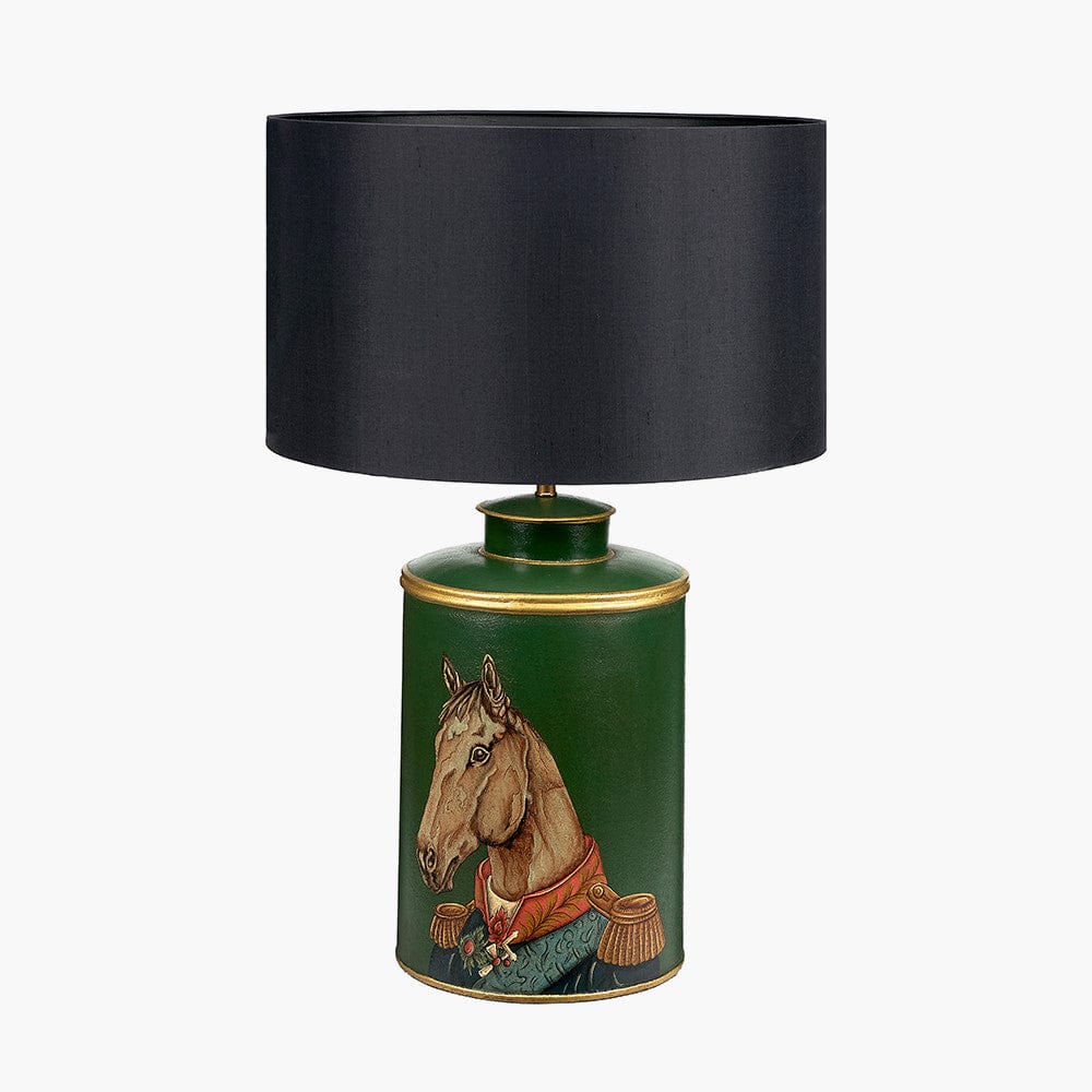 Horse Green Hand Painted Metal Table Lamp.