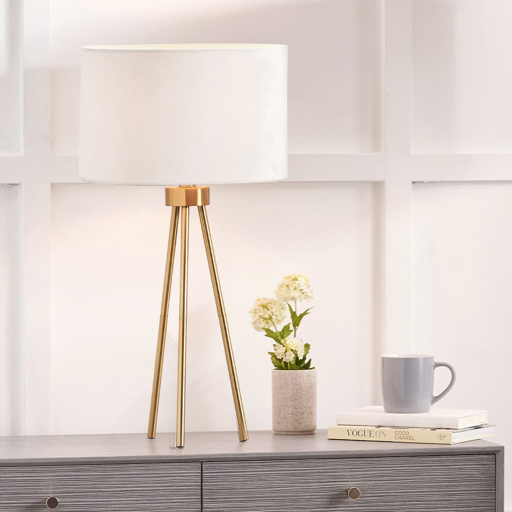 Houston Brushed Brass Metal Tripod Table Lamp.