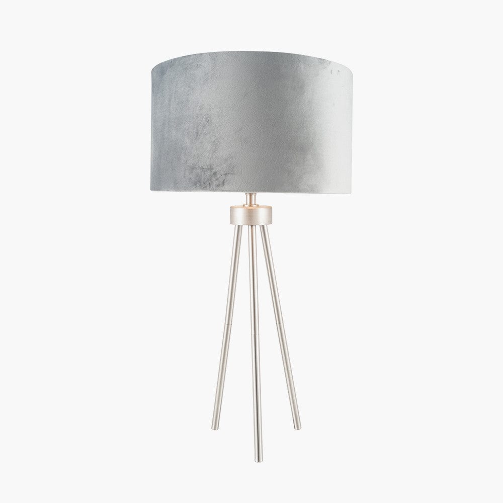 Houston Brushed Silver Metal Tripod Table Lamp.