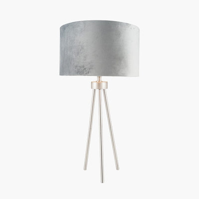 Pacific Lifestyle Lighting Houston Brushed Silver Metal Tripod Table Lamp House of Isabella UK