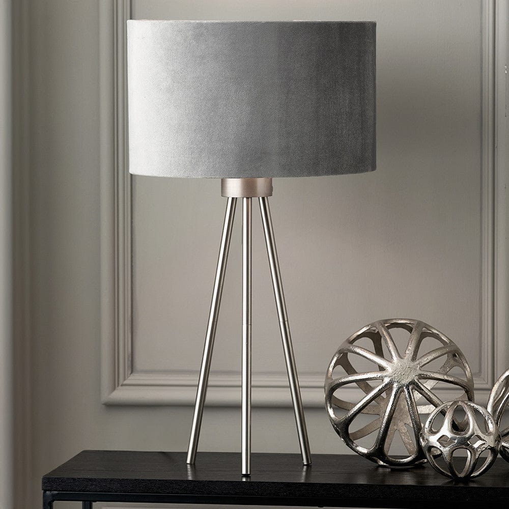 Houston Brushed Silver Metal Tripod Table Lamp.