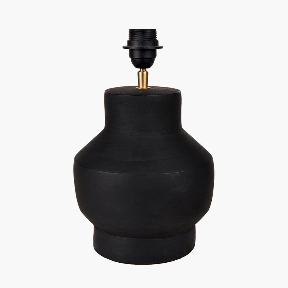 Inna Black Urn Terracotta Table Lamp Base with Lino 35cm White Self Lined Linen Cylinder Lampshade.
