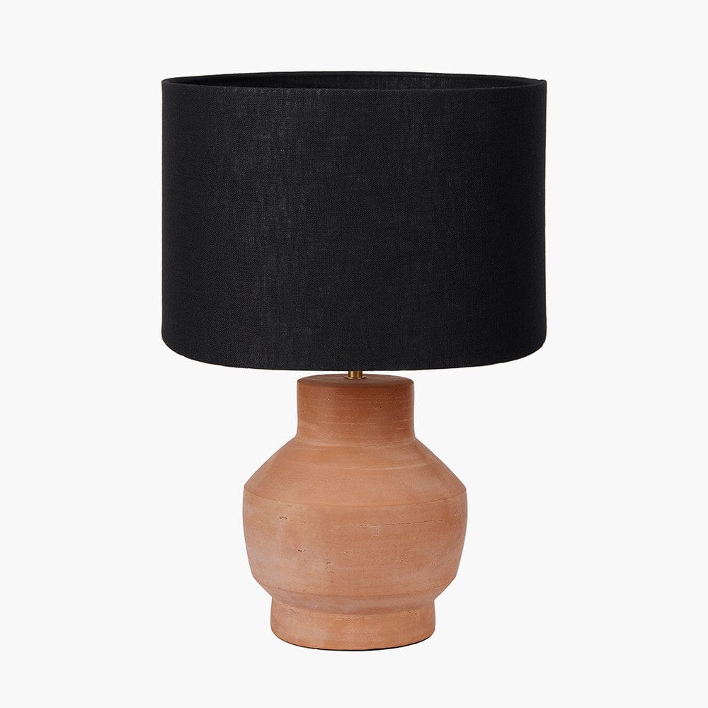 Pacific Lifestyle Lighting Inna Natural Urn Terracotta Table Lamp Base with Lino 35cm Black Self Lined Linen Cylinder Lampshade House of Isabella UK