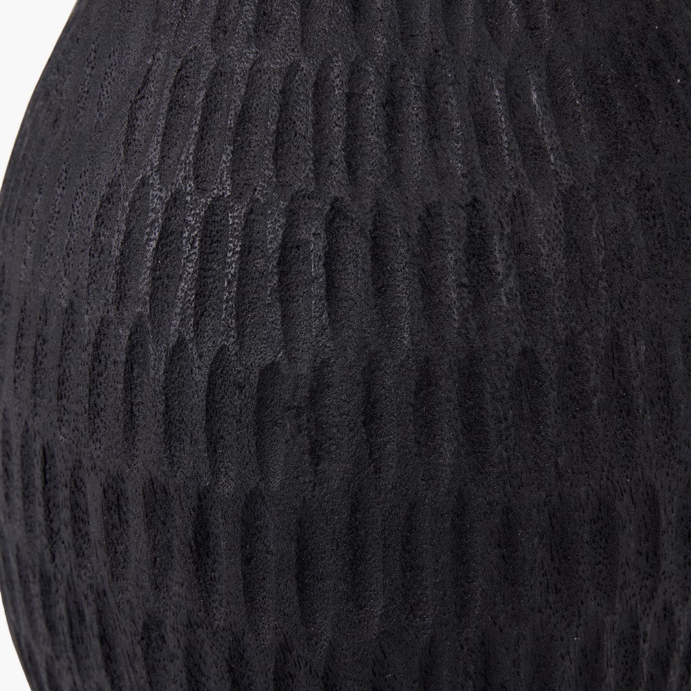 Ioan Black Engraved Wood Bottle Table Lamp Base with Lino 40cm White Self Lined Linen Cylinder Lampshade.