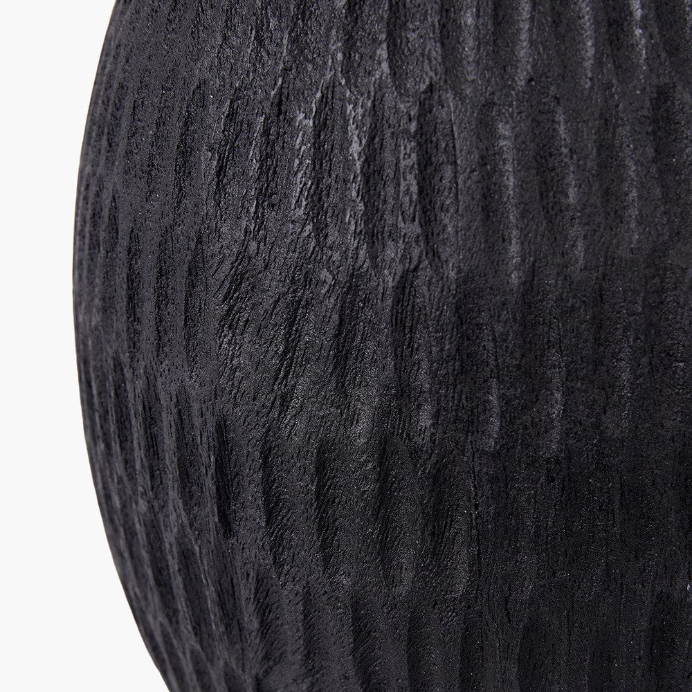 Ioan Black Engraved Wood Bottle Table Lamp Base with Lino 40cm White Self Lined Linen Cylinder Lampshade.