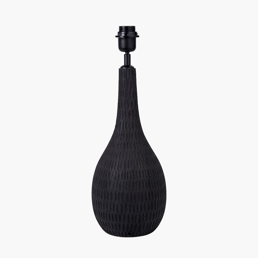Ioan Black Engraved Wood Bottle Table Lamp.